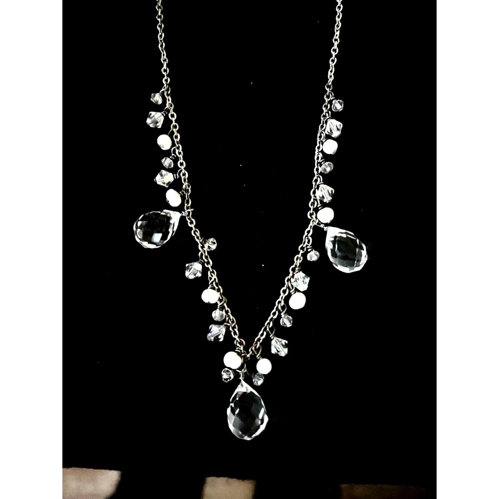 Vintage Sterling Silver Crystal Bead and Pearl Necklace 18" Art Deco 925 Antique
